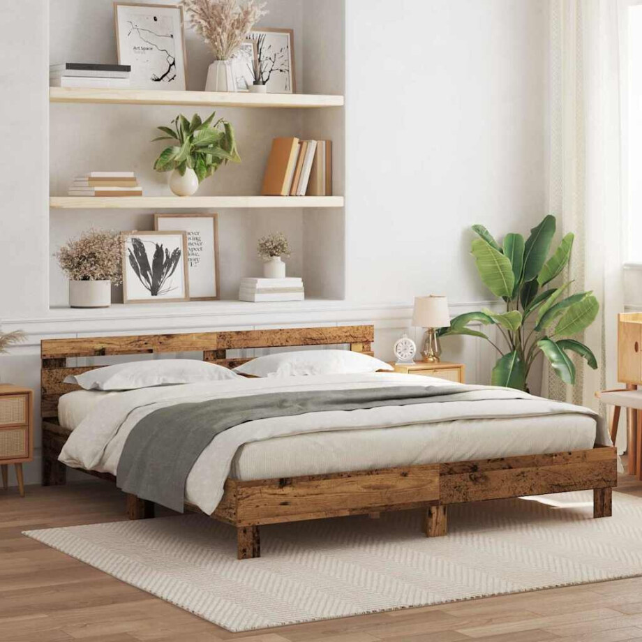 vidaXL Bedframe met hoofdeinde Oudhout 180 x 200 cm Bewerkt hout vidaXL Bedframe met hoofdeinde Oudhout 180 x 200 cm Bewerkt hout afbeelding 1