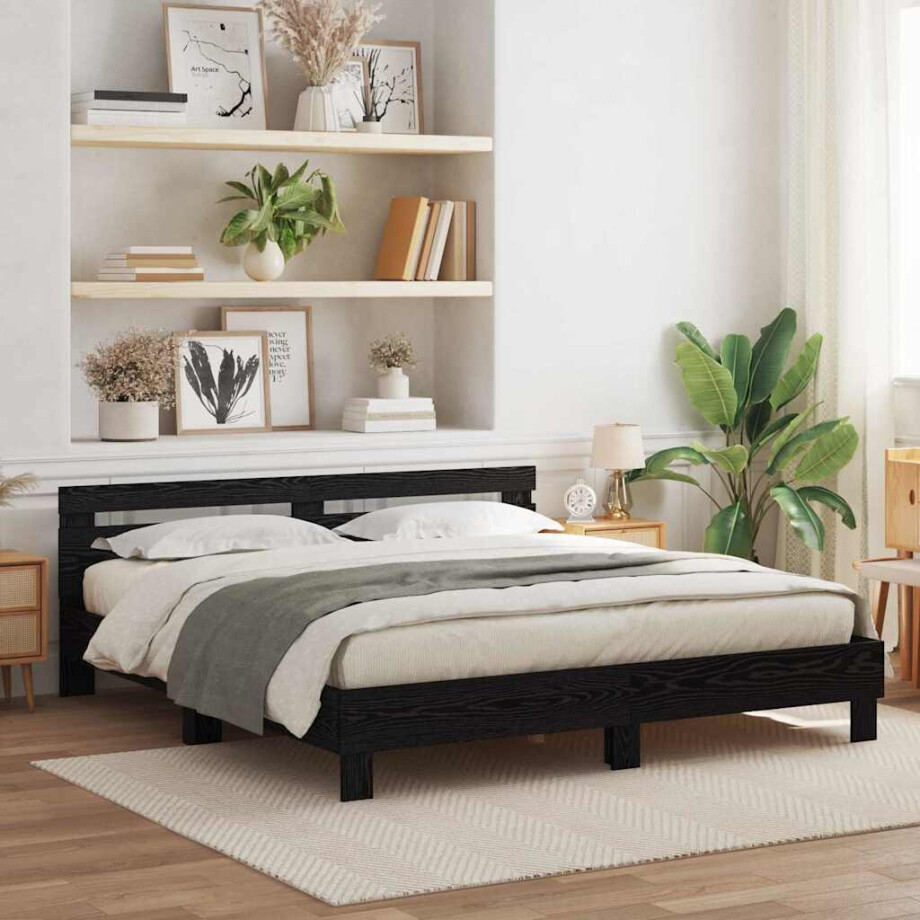 vidaXL Bedframe met hoofdeinde Zwart Eiken 180 x 200 cm Bewerkt hout vidaXL Bedframe met hoofdeinde Zwart Eiken 180 x 200 cm Bewerkt hout afbeelding 1