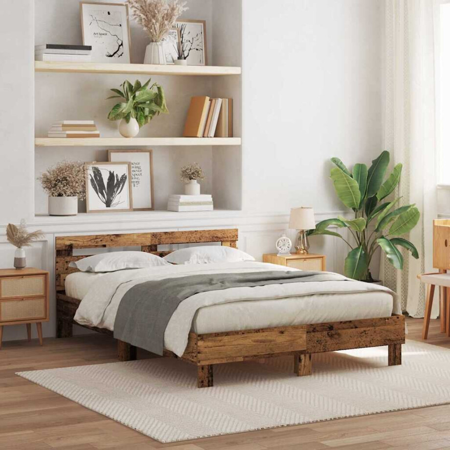 vidaXL Bedframe met hoofdeinde Oudhout 160 x 200 cm Bewerkt hout vidaXL Bedframe met hoofdeinde Oudhout 160 x 200 cm Bewerkt hout afbeelding 1