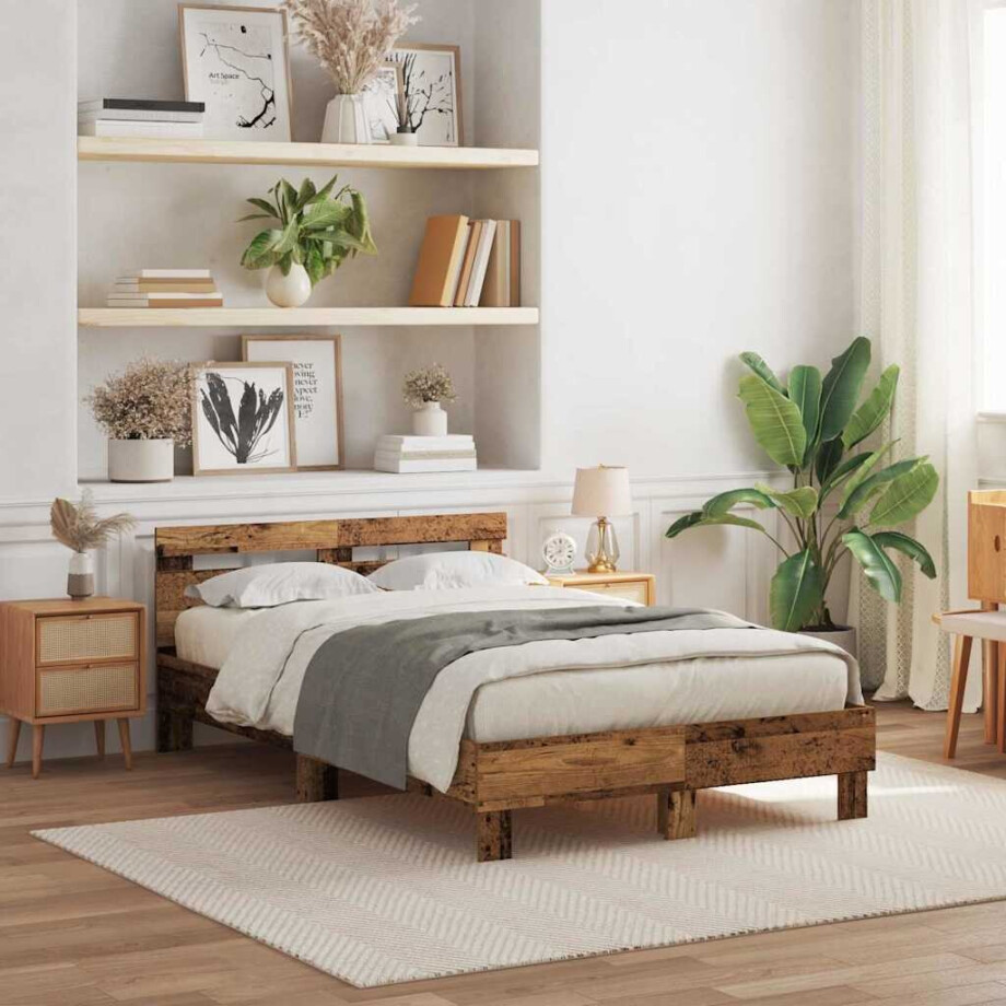vidaXL Bedframe met hoofdeinde Oudhout 120 x 200 cm Bewerkt hout vidaXL Bedframe met hoofdeinde Oudhout 120 x 200 cm Bewerkt hout afbeelding 1