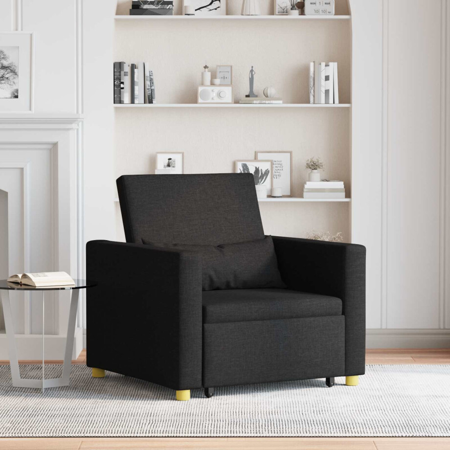 vidaXL Uittrekbaar slaapbank eenpersoons Zwart 90 x 165 x 87 cm Stof afbeelding 1