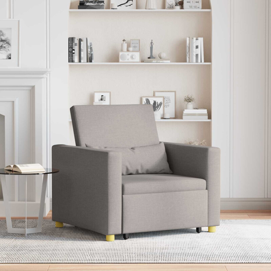 vidaXL Uittrekbaar slaapbank eenpersoons Taupe 90 x 165 x 87 cm Stof afbeelding 1
