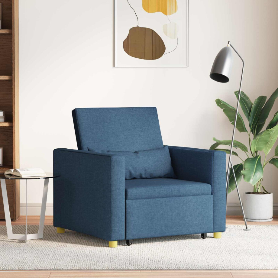 vidaXL Uittrekbaar slaapbank eenpersoons Blauw 90 x 165 x 87 cm Stof vidaXL Uittrekbaar slaapbank eenpersoons Blauw 90 x 165 x 87 cm Stof afbeelding 1