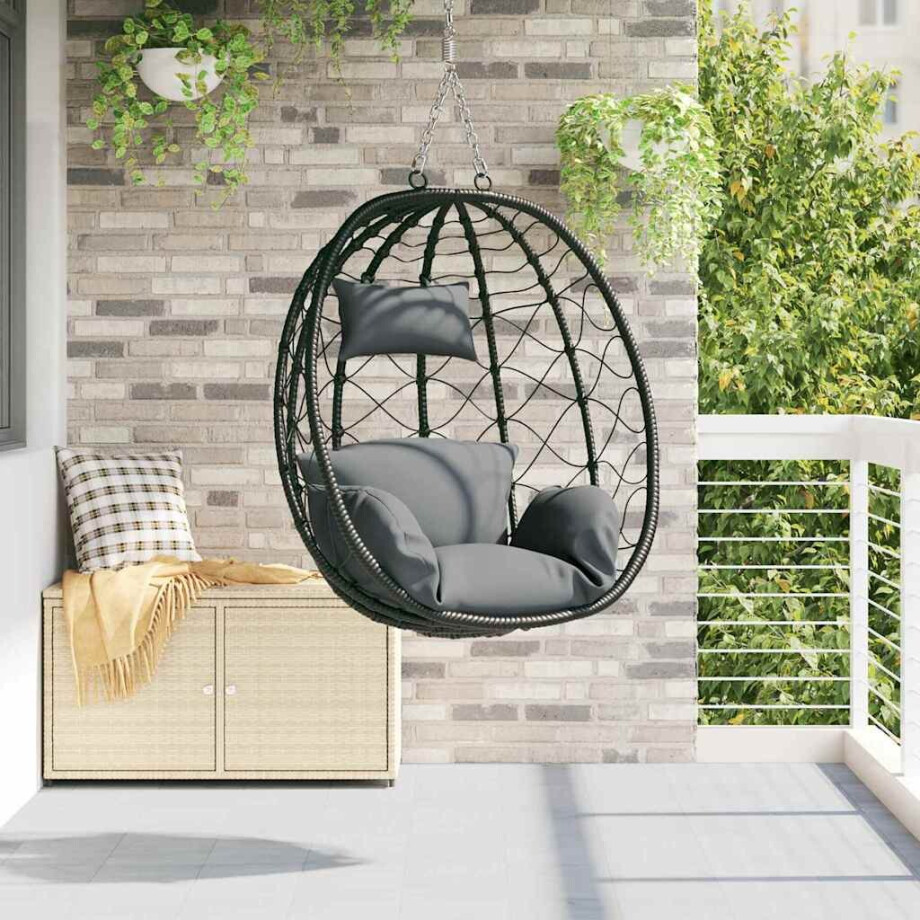 vidaXL Hangende ei-stoel Antraciet 91,5 x 54,5 x 107 cm poly rattan vidaXL Hangende ei-stoel Antraciet 91,5 x 54,5 x 107 cm poly rattan afbeelding 1