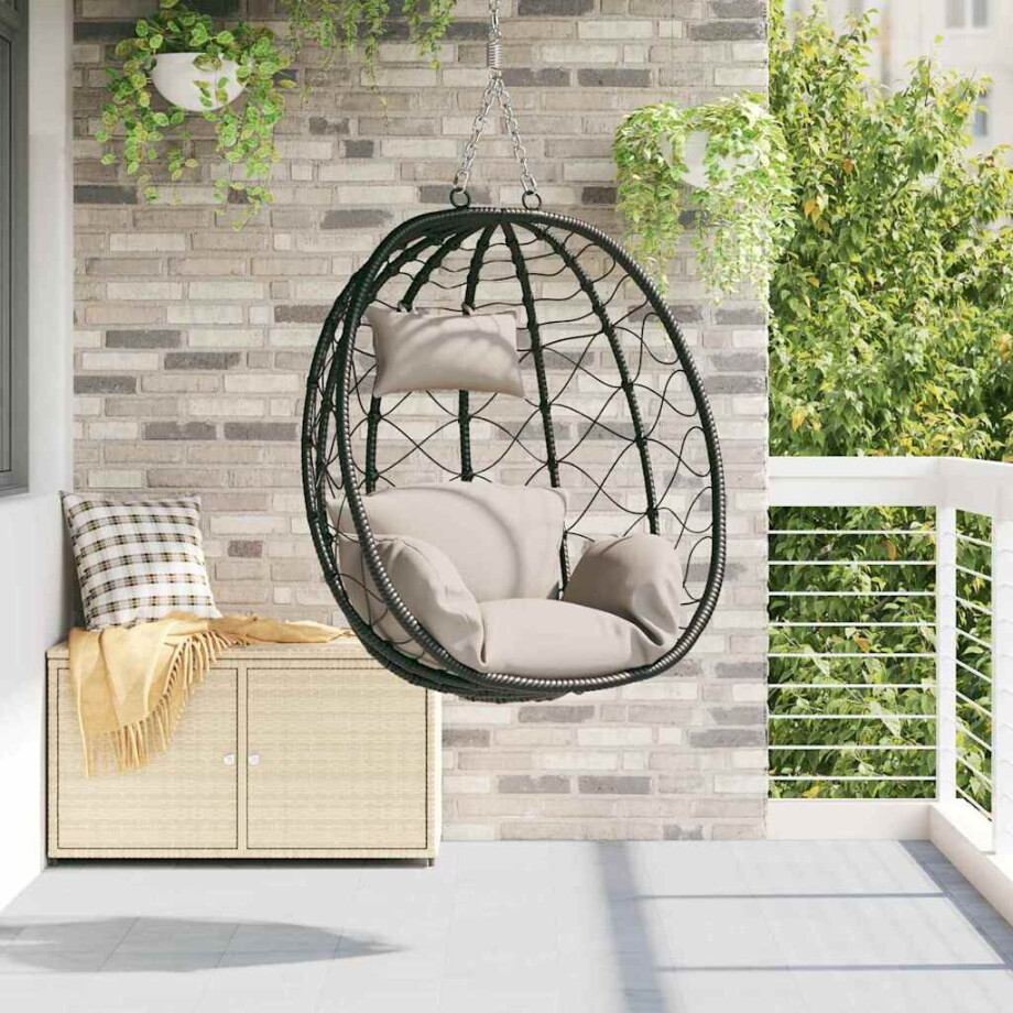 vidaXL Hangende ei-stoel Taupe 91,5 x 54,5 x 107 cm poly rattan vidaXL Hangende ei-stoel Taupe 91,5 x 54,5 x 107 cm poly rattan afbeelding 1
