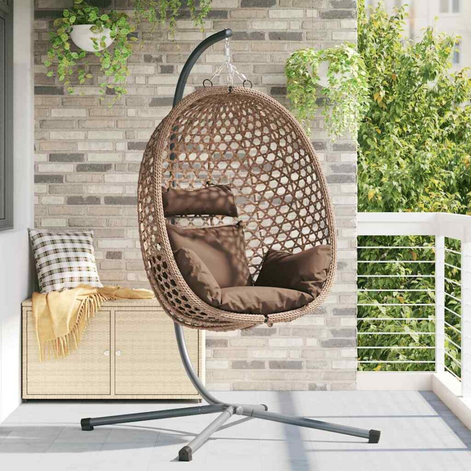 vidaXL Hangende ei-stoel Koffiebruin 104 x 100 x 191 cm poly rattan afbeelding 1