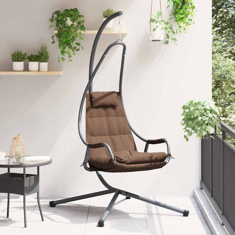 vidaXL Hangende ei-stoel Koffiebruin 94 x 107 x 196,5 cm Staal vidaXL Hangende ei-stoel Koffiebruin 94 x 107 x 196,5 cm Staal afbeelding 1