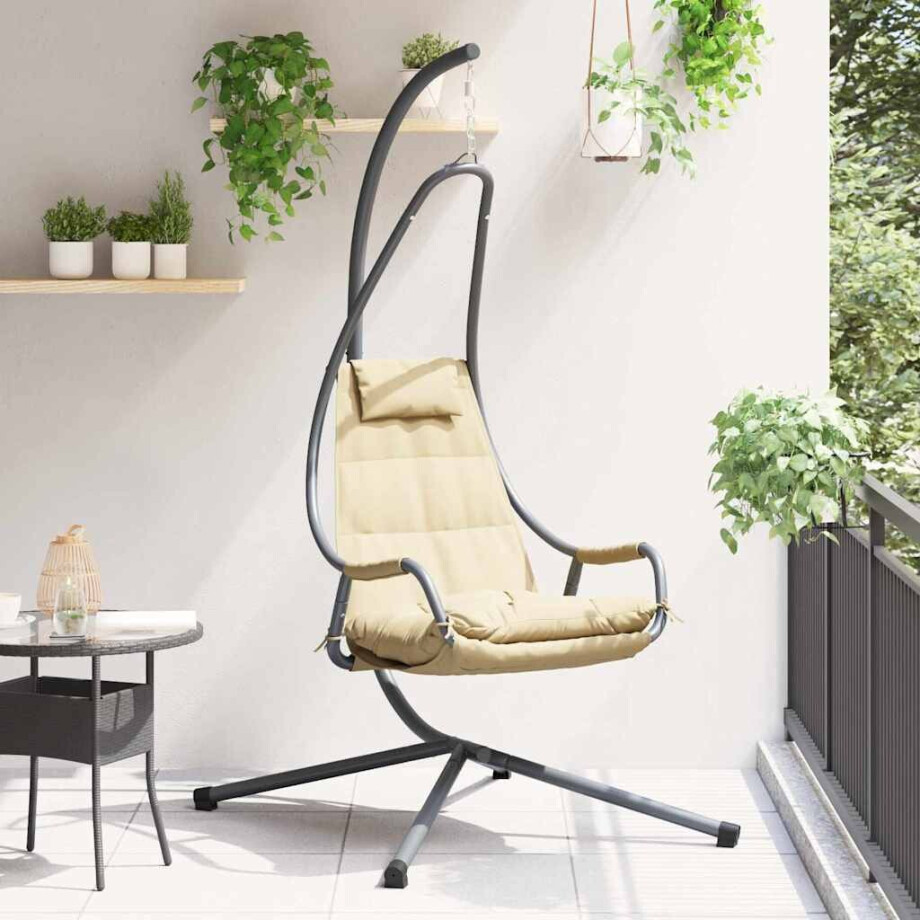 vidaXL Hangende ei-stoel Beige 94 x 107 x 196,5 cm Staal afbeelding 1