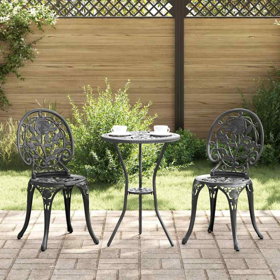 vidaXL Tuin Bistro Set 3 pcs Zwart Aluminium afbeelding 1