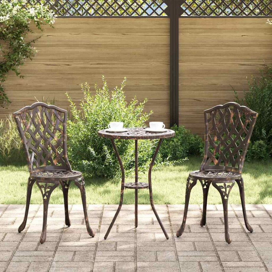 vidaXL Tuin Bistro Set 3 pcs Brons Aluminium afbeelding 1