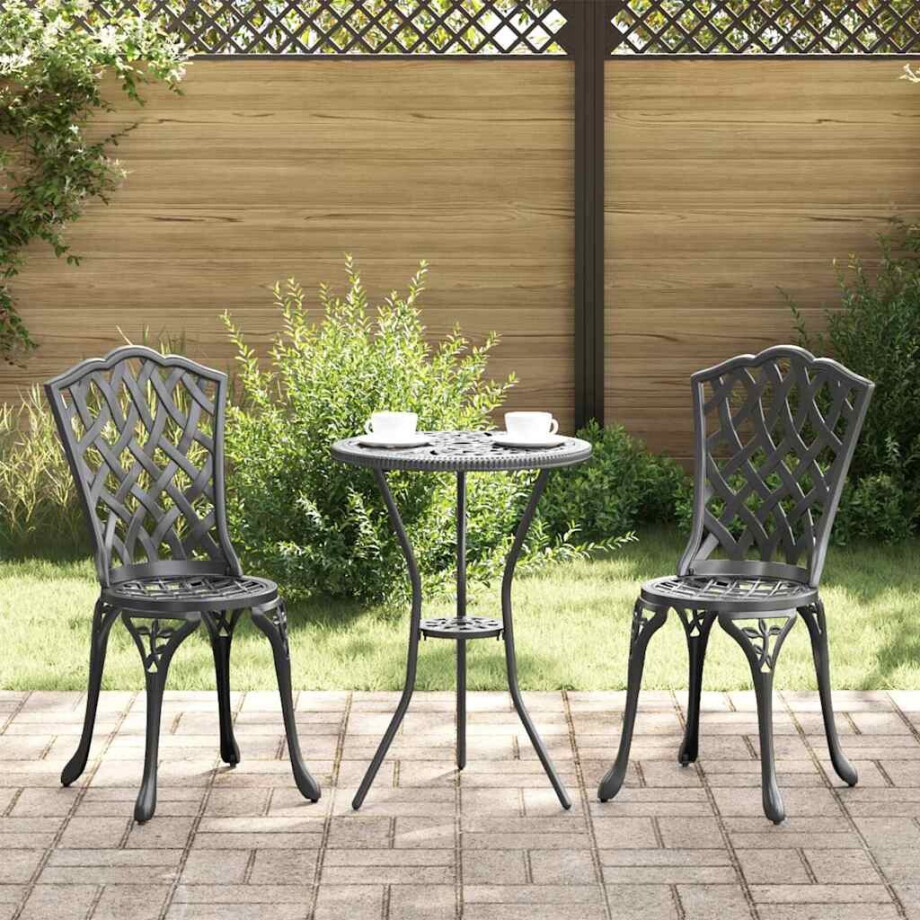 vidaXL Tuin Bistro Set 3 pcs Zwart Aluminium afbeelding 1