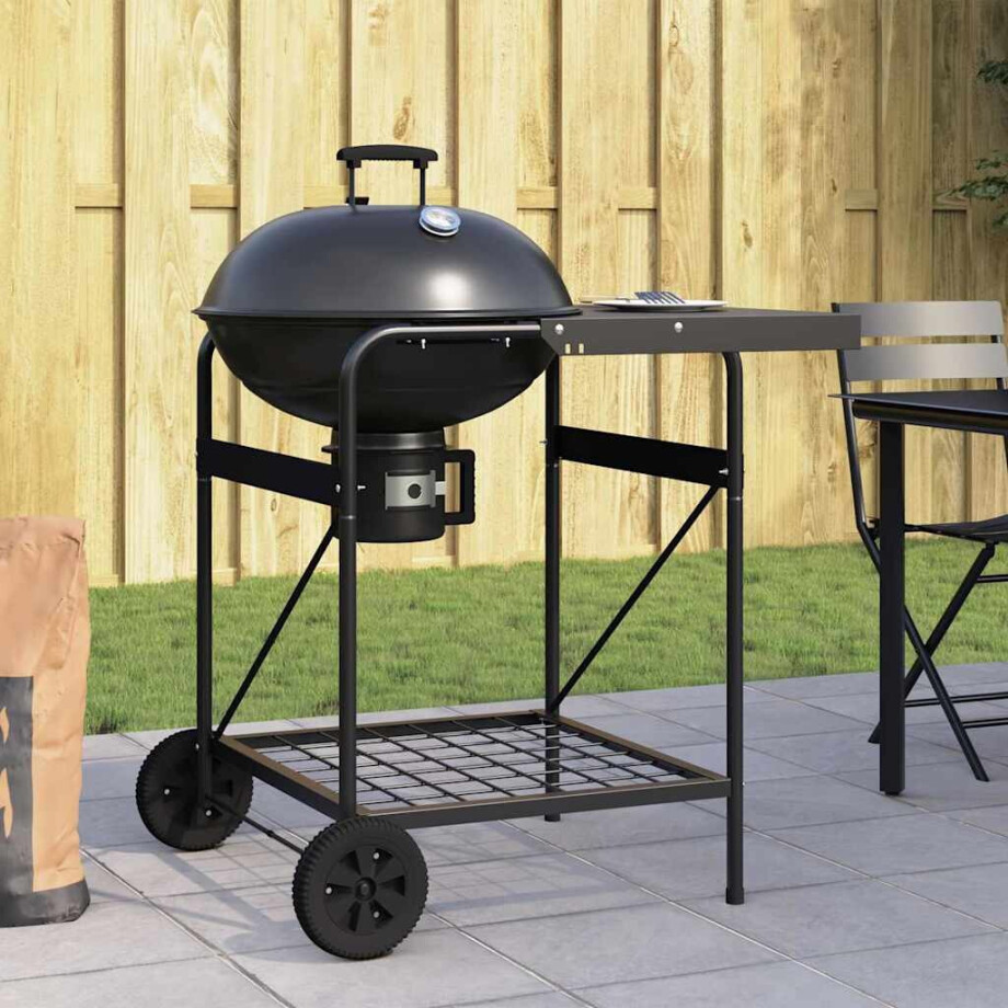 vidaXL Buiten Grill met wiel Zwart 91 x 71 x 107 cm Metaal afbeelding 1