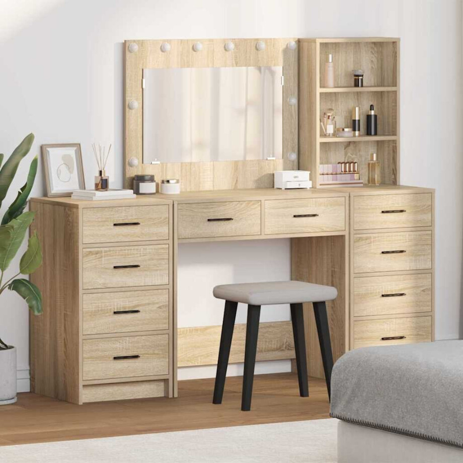 vidaXL Plafondtafel met lade 3 pcs Bruin 40 x 41 x 135 cm Bewerkt hout afbeelding 1
