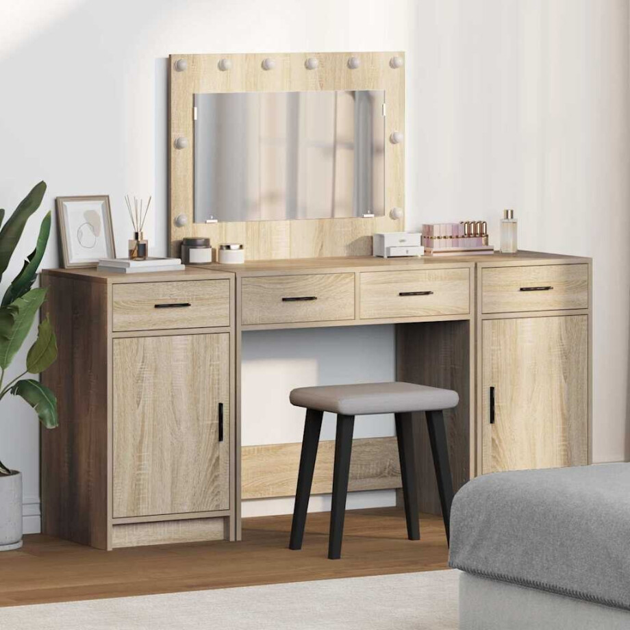 vidaXL Plafondtafel met spiegellichten 3 pcs Bruin Bewerkt hout afbeelding 1