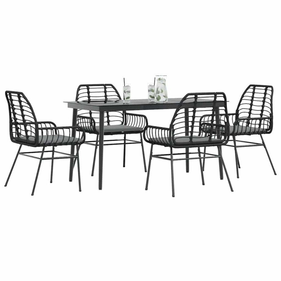 vidaXL 5-delige Tuinset met kussens poly rattan glas zwart afbeelding 1