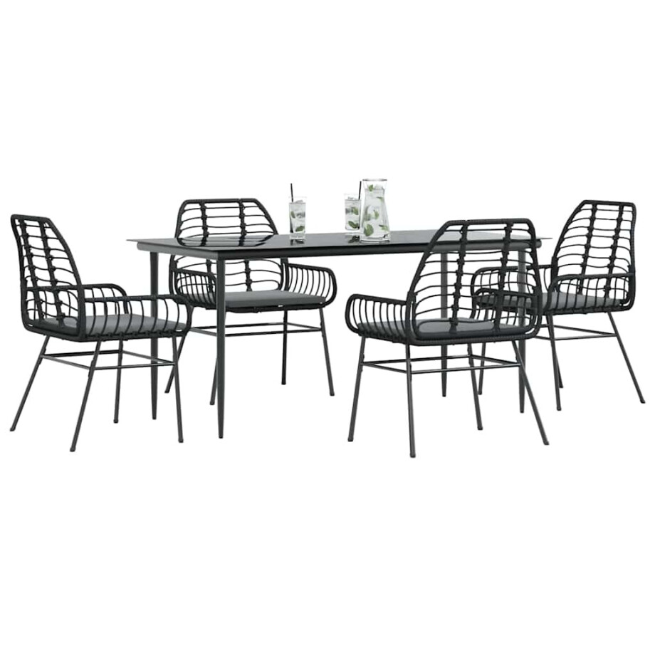vidaXL 5-delige Tuinset met kussens poly rattan glas zwart afbeelding 1