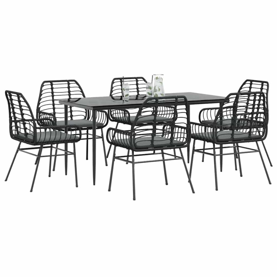 vidaXL 7-delige Tuinset met kussens poly rattan glas zwart afbeelding 1