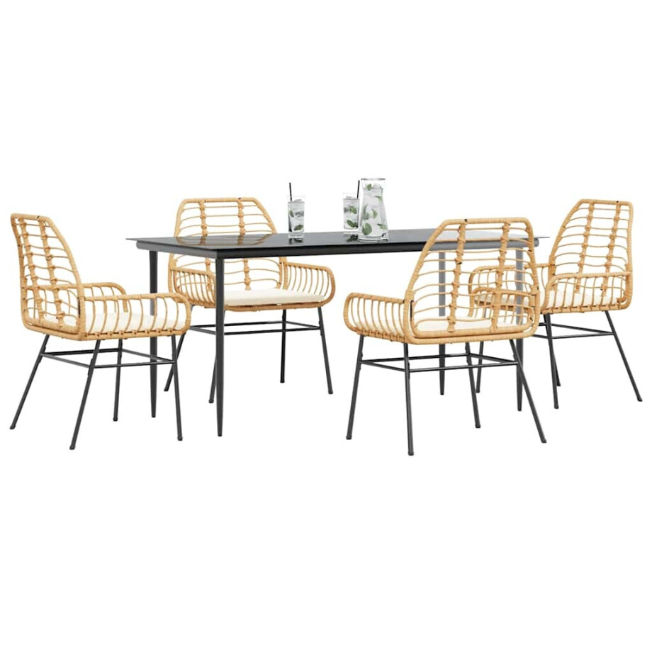 vidaXL 5-delige Tuinset met kussens poly rattan glas bruin afbeelding 1