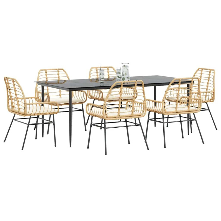 vidaXL 7-delige Tuinset met kussens poly rattan glas bruin afbeelding 1