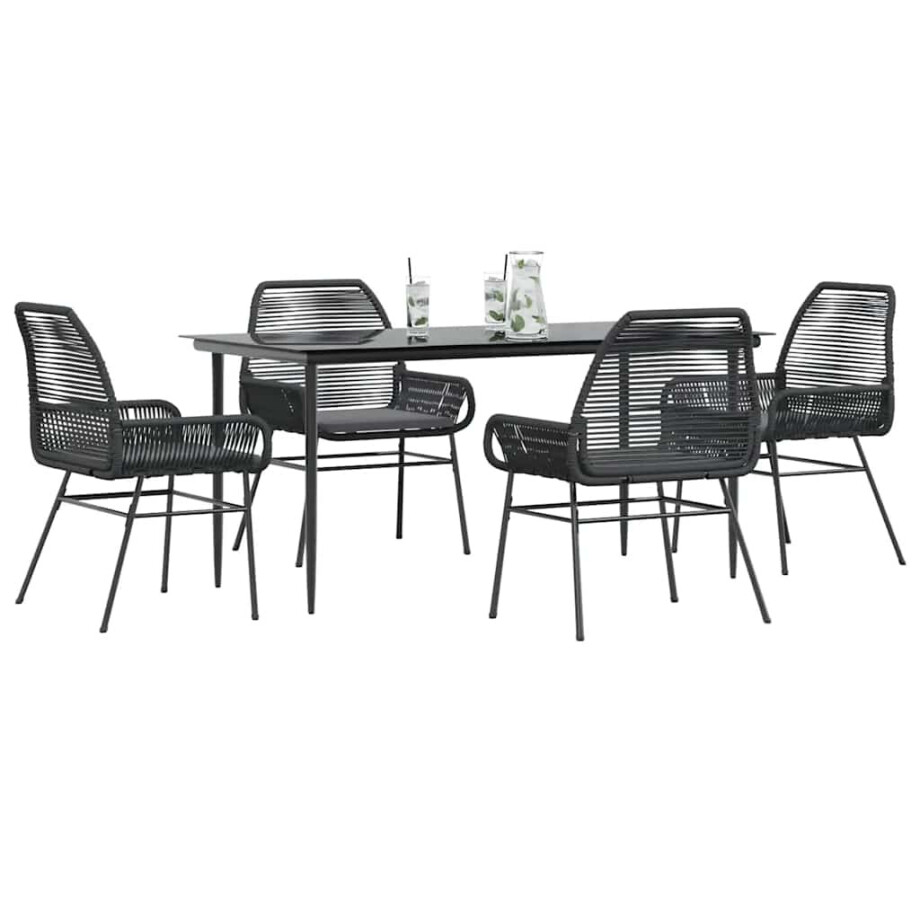 vidaXL 5-delige Tuinset met kussens poly rattan glas zwart afbeelding 1