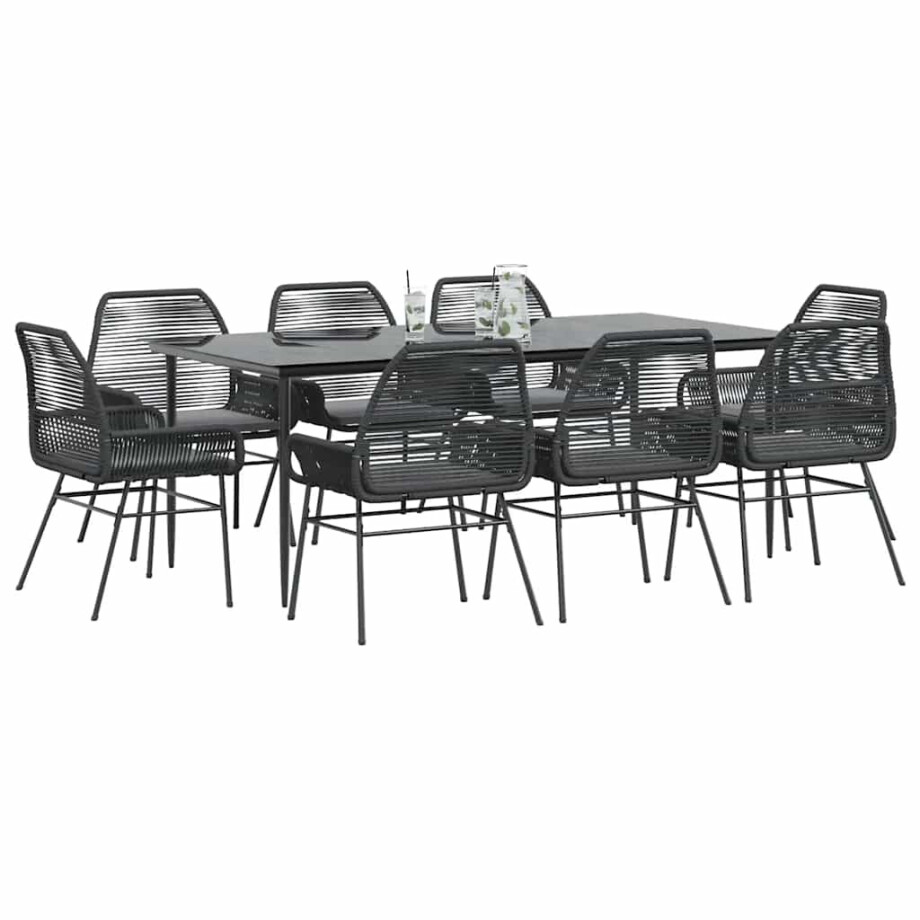 vidaXL 9-delige Tuinset met kussens poly rattan glas zwart afbeelding 1