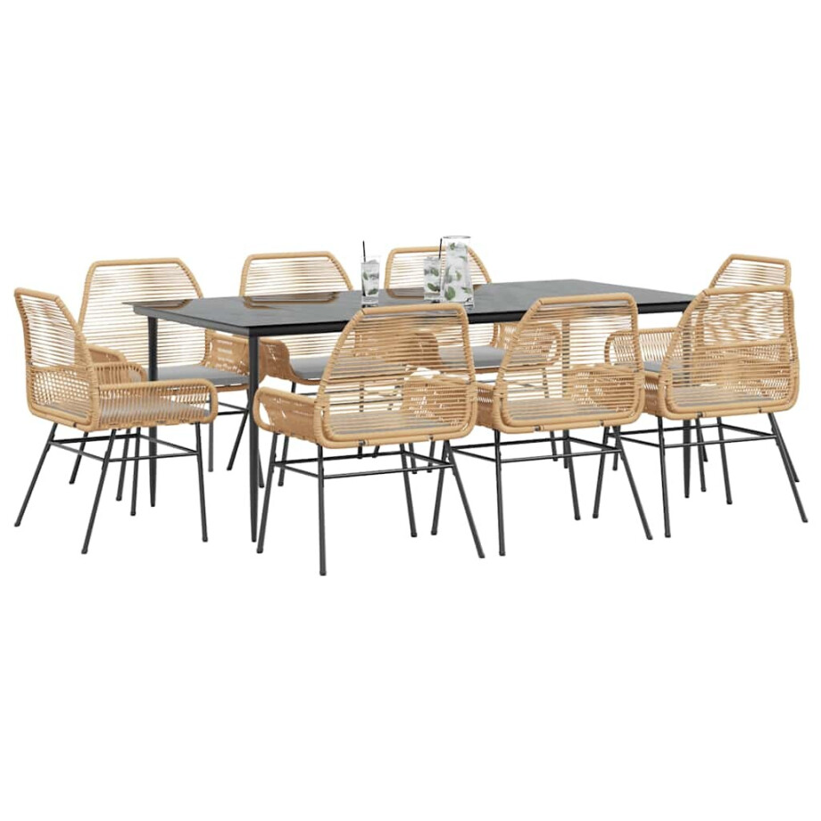 vidaXL 9-delige Tuinset met kussens poly rattan glas bruin afbeelding 1