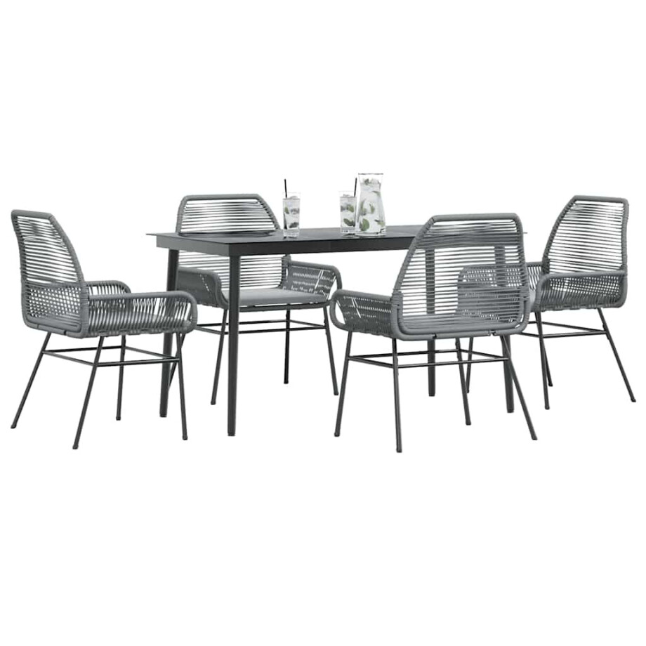 vidaXL 5-delige Tuinset met kussens poly rattan glas grijs afbeelding 1