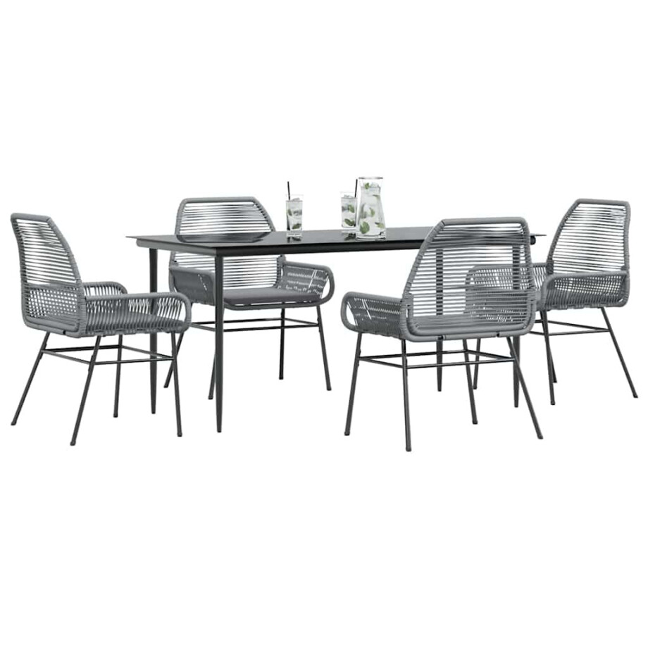 vidaXL 5-delige Tuinset met kussens poly rattan glas grijs afbeelding 1