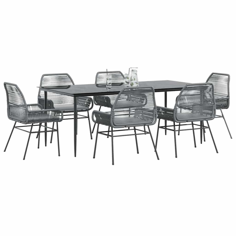 vidaXL 7-delige Tuinset met kussens poly rattan glas grijs afbeelding 1