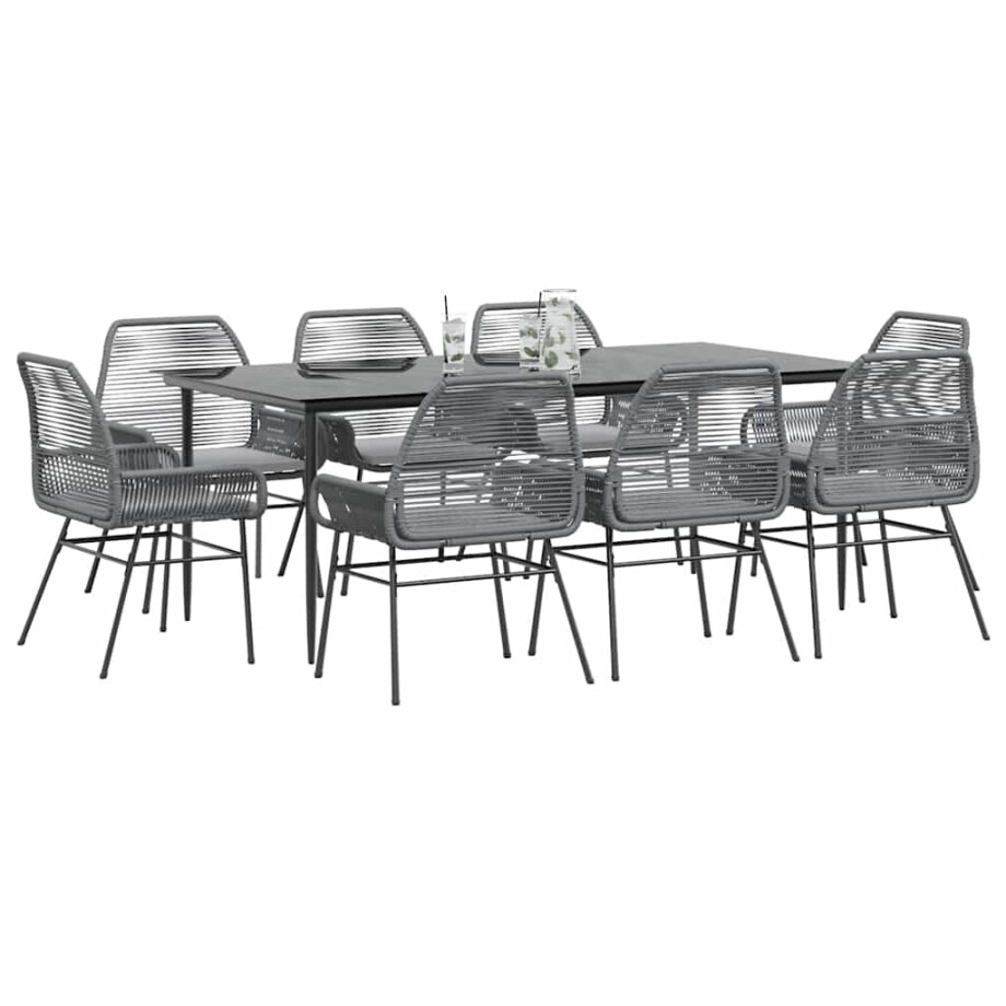 vidaXL 9-delige Tuinset met kussens poly rattan glas grijs afbeelding 1