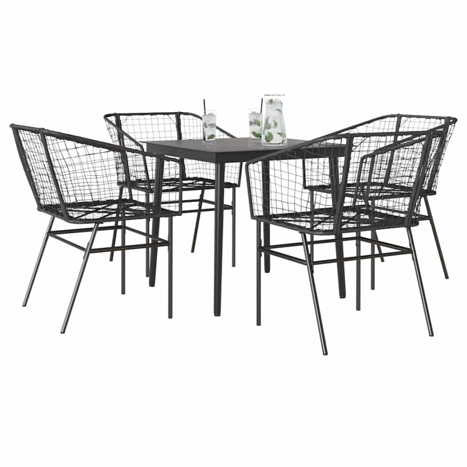 vidaXL 5-delige Tuinset poly rattan glas zwart afbeelding 1