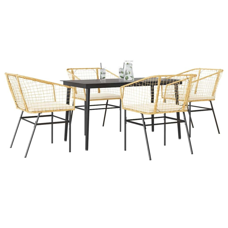 vidaXL 5-delige Tuinset met kussens poly rattan glas bruin afbeelding 1