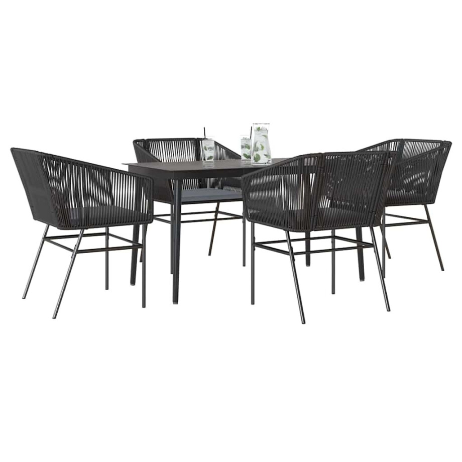 vidaXL 5-delige Tuinset met kussens poly rattan glas zwart afbeelding 1