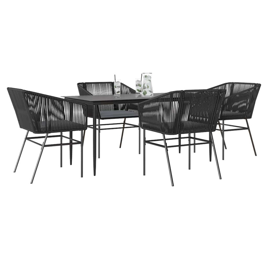 vidaXL 5-delige Tuinset met kussens poly rattan glas zwart afbeelding 1