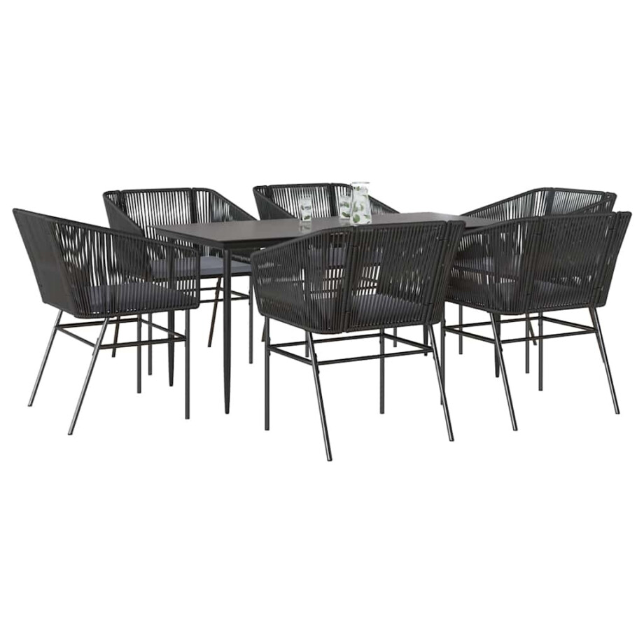 vidaXL 7-delige Tuinset met kussens poly rattan glas zwart afbeelding 1