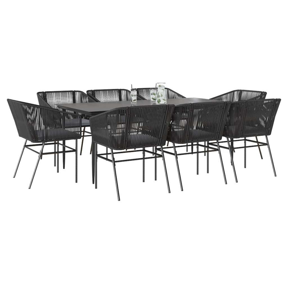 vidaXL 9-delige Tuinset met kussens poly rattan glas zwart afbeelding 1