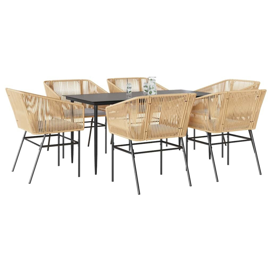 vidaXL 7-delige Tuinset met kussens poly rattan glas bruin afbeelding 1