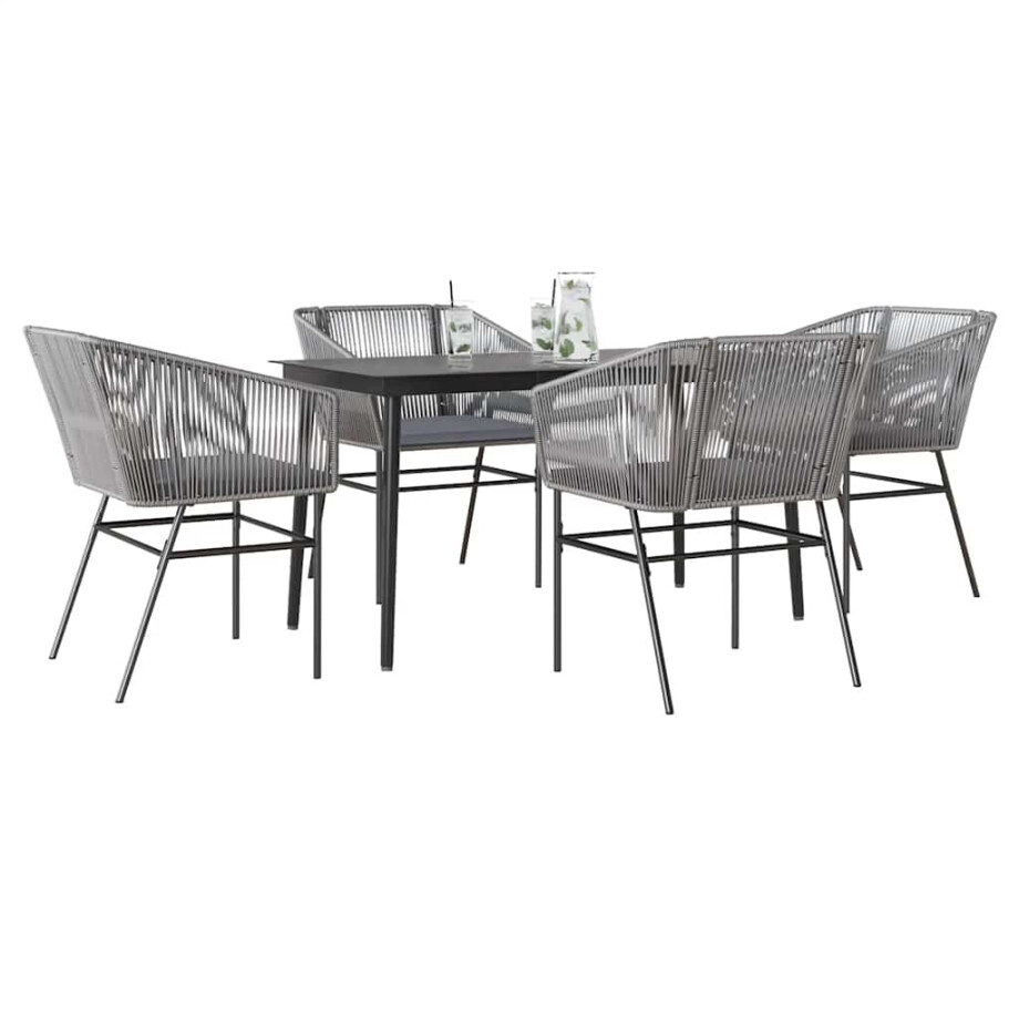 vidaXL 5-delige Tuinset met kussens poly rattan glas grijs afbeelding 1