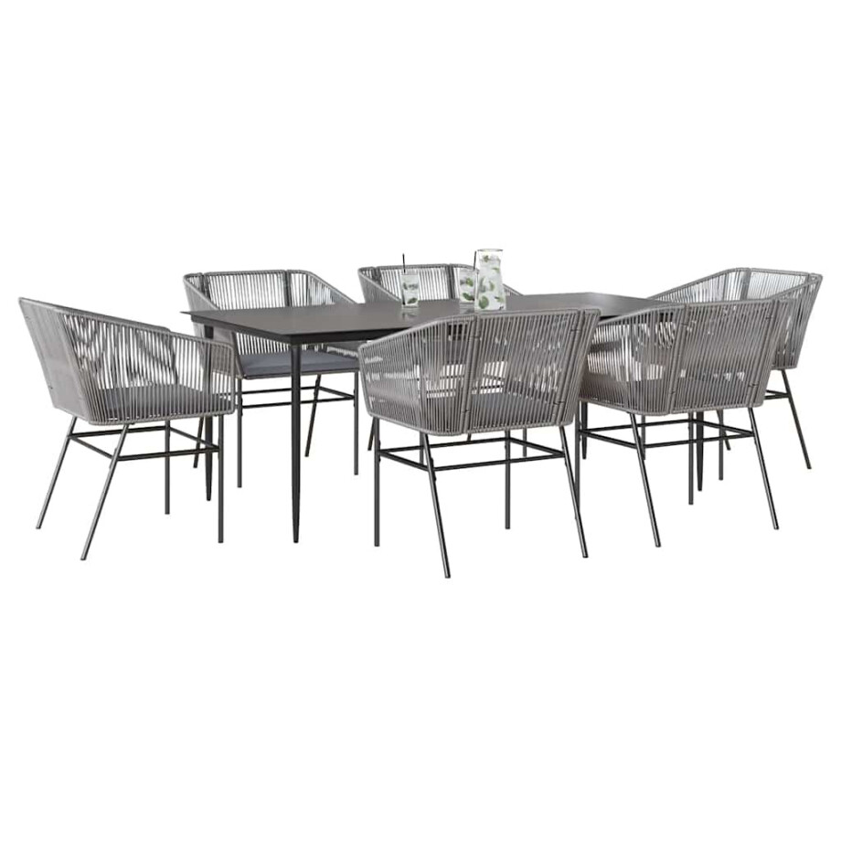 vidaXL 7-delige Tuinset met kussens poly rattan glas grijs afbeelding 1