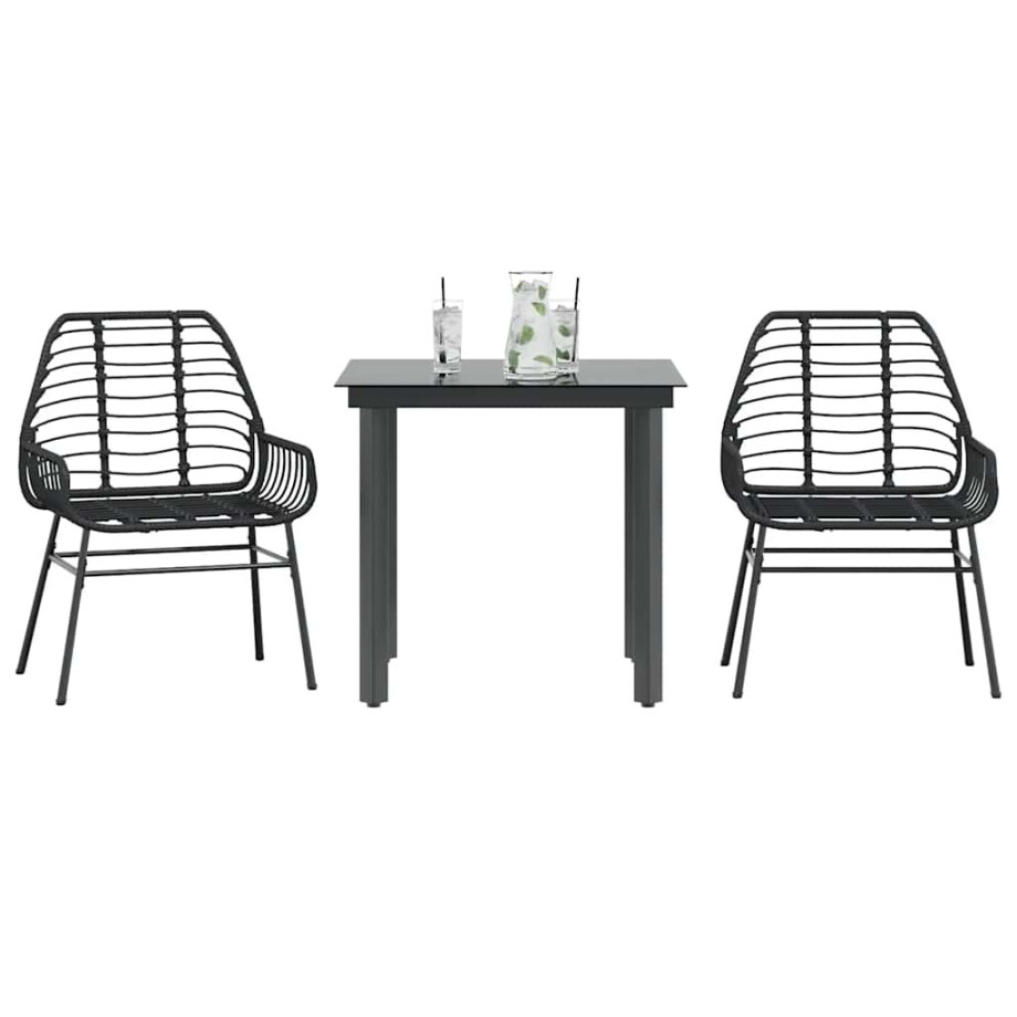 vidaXL 3-delige Tuinset poly rattan glas zwart afbeelding 1