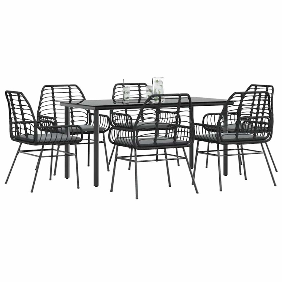 vidaXL 7-delige Tuinset met kussens poly rattan glas zwart vidaXL 7-delige Tuinset met kussens poly rattan glas zwart afbeelding 1