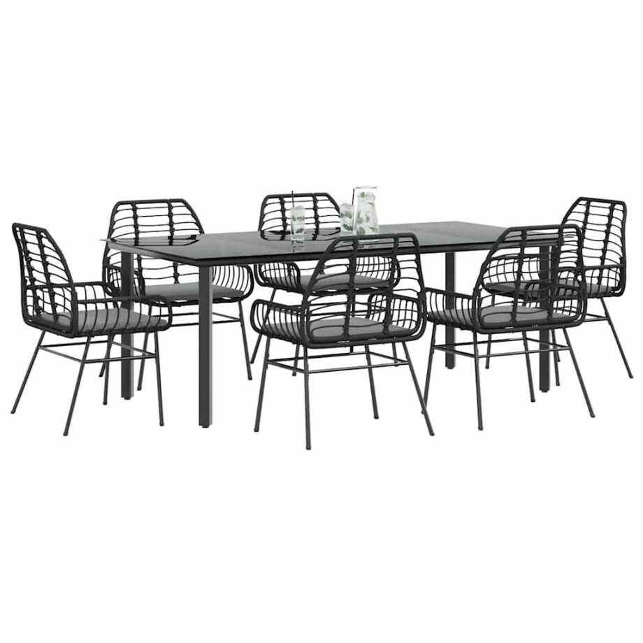 vidaXL 7-delige Tuinset met kussens poly rattan glas zwart vidaXL 7-delige Tuinset met kussens poly rattan glas zwart afbeelding 1