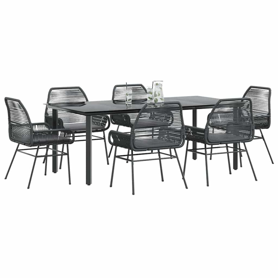 vidaXL 7-delige Tuinset met kussens poly rattan glas zwart vidaXL 7-delige Tuinset met kussens poly rattan glas zwart afbeelding 1