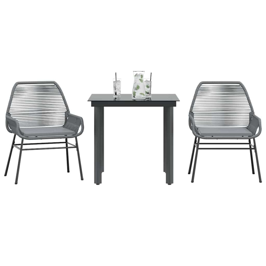 vidaXL 3-delige Tuinset met kussens poly rattan glas grijs vidaXL 3-delige Tuinset met kussens poly rattan glas grijs afbeelding 1