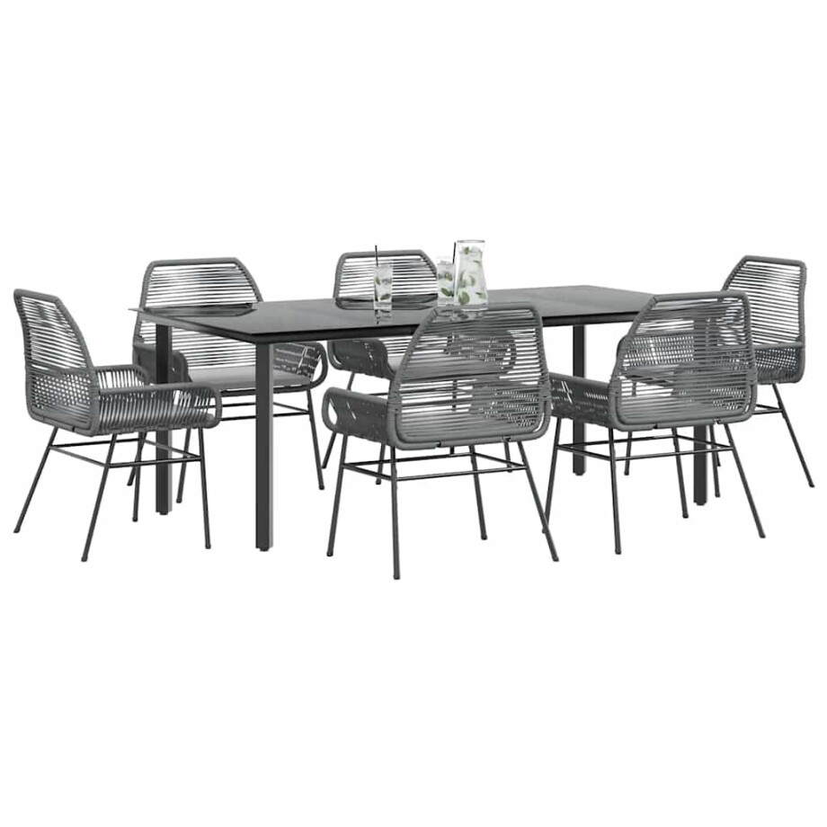 vidaXL 7-delige Tuinset met kussens poly rattan glas grijs vidaXL 7-delige Tuinset met kussens poly rattan glas grijs afbeelding 1