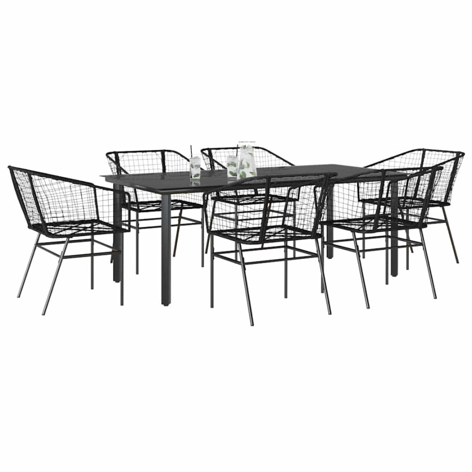 vidaXL 7-delige Tuinset poly rattan glas zwart afbeelding 1