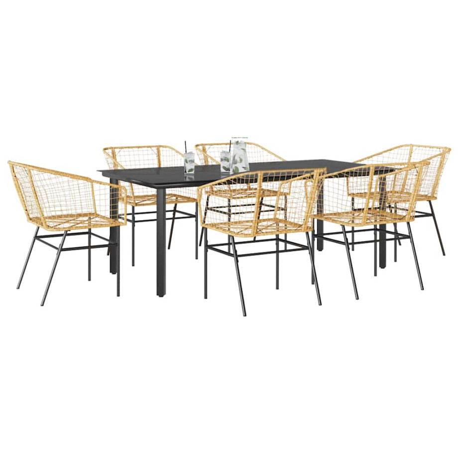 vidaXL 7-delige Tuinset poly rattan glas bruin afbeelding 1