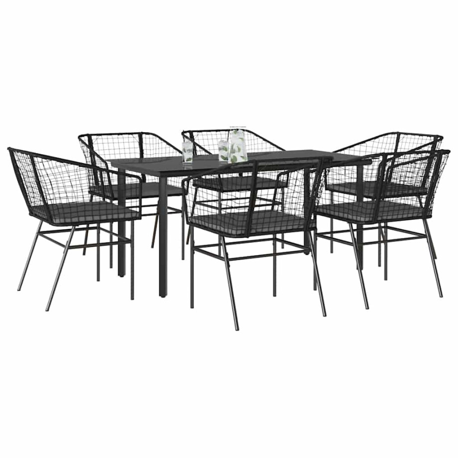 vidaXL 7-delige Tuinset met kussens poly rattan glas zwart vidaXL 7-delige Tuinset met kussens poly rattan glas zwart afbeelding 1
