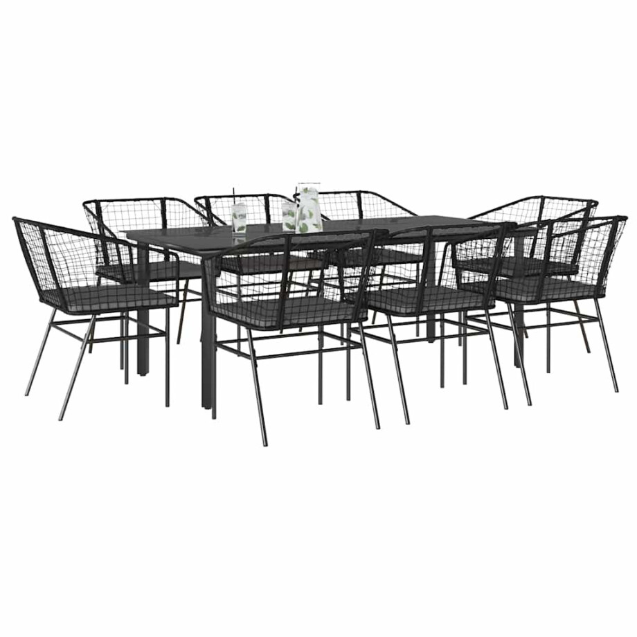 vidaXL 9-delige Tuinset met kussens poly rattan glas zwart vidaXL 9-delige Tuinset met kussens poly rattan glas zwart afbeelding 1
