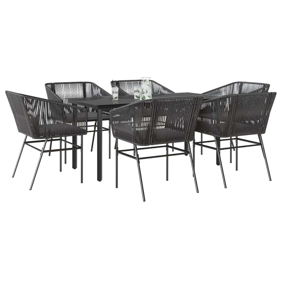 vidaXL 7-delige Tuinset met kussens poly rattan glas zwart vidaXL 7-delige Tuinset met kussens poly rattan glas zwart afbeelding 1